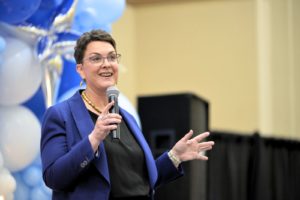 Amy Downs, a former credit union worker who survived the 1995 Oklahoma City Federal Building bombing, was the featured speaker at the event.